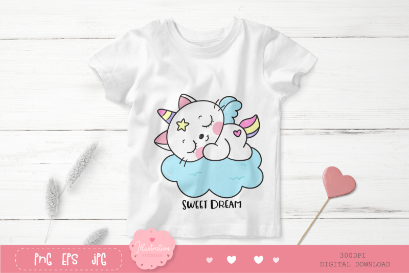 cute-cat-unicorn-sleep-on-cloud-kawaii-clipart-baby-animals