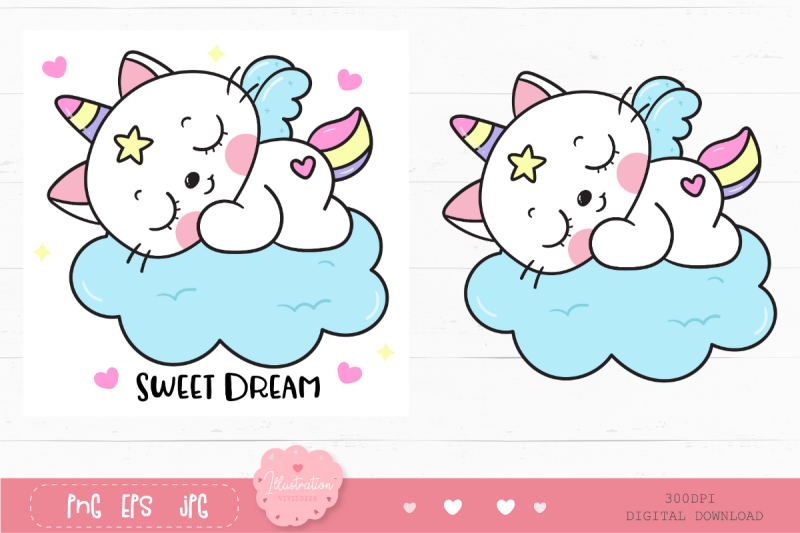 cute-cat-unicorn-sleep-on-cloud-kawaii-clipart-baby-animals