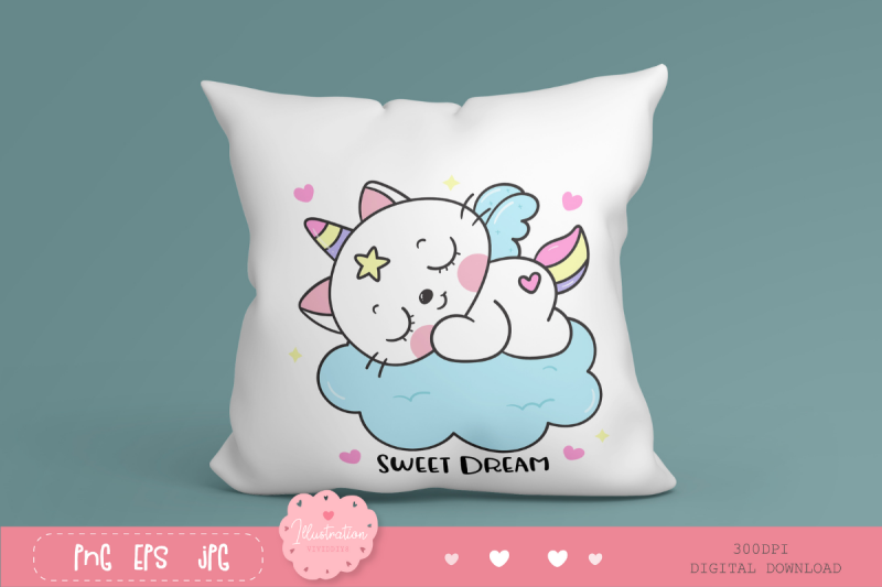 cute-cat-unicorn-sleep-on-cloud-kawaii-clipart-baby-animals