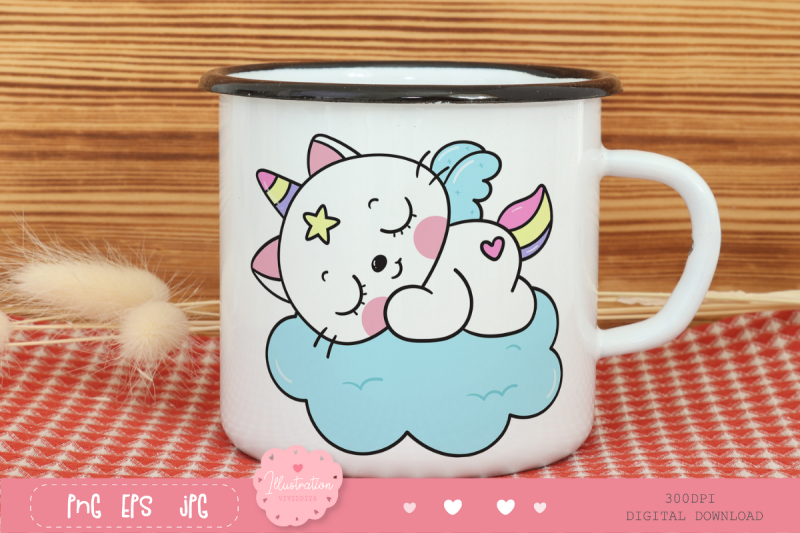 cute-cat-unicorn-sleep-on-cloud-kawaii-clipart-baby-animals