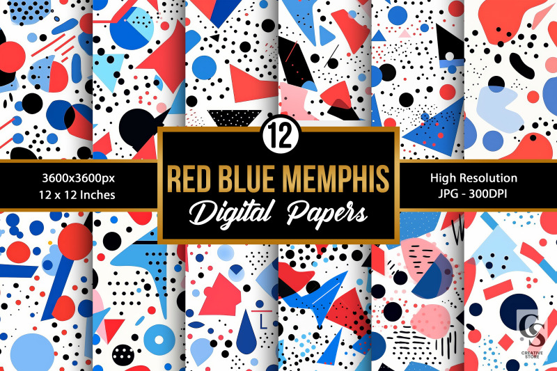 patriotic-red-blue-memphis-seamless-patterns