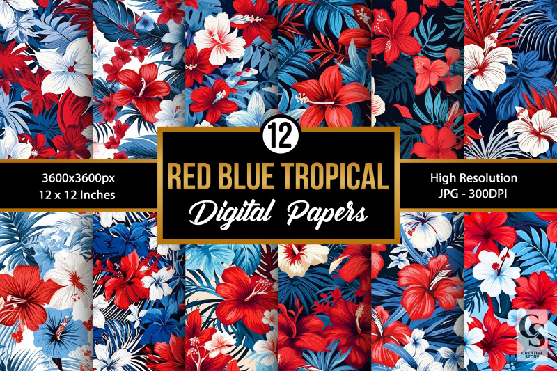 red-amp-blue-tropical-flowers-digital-papers