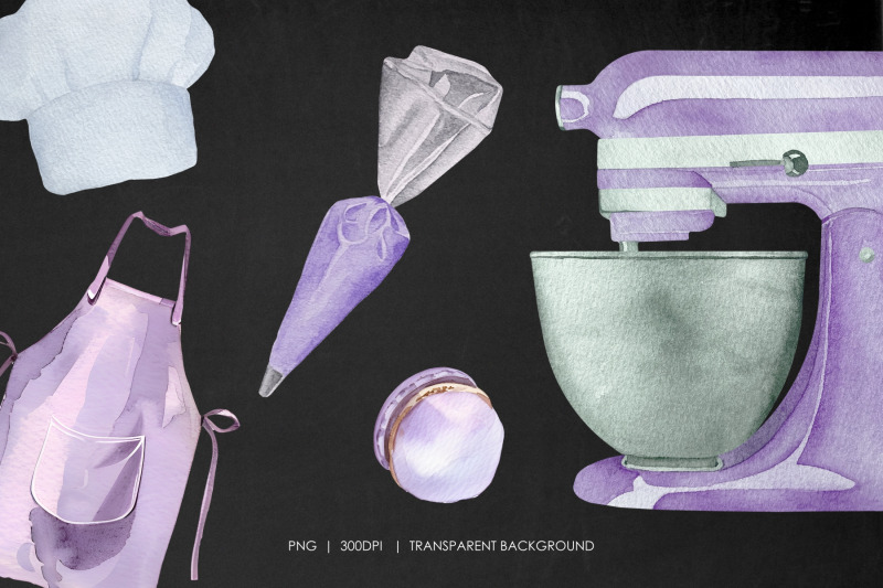 watercolor-bakery-mixer-clipart-purple-kitchen-utensils-21-png