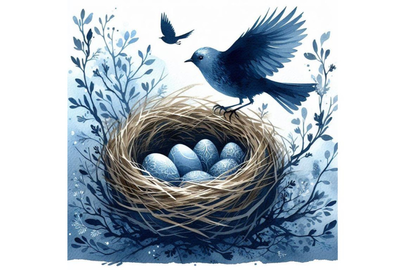 watercolor-art-bird-nest-with