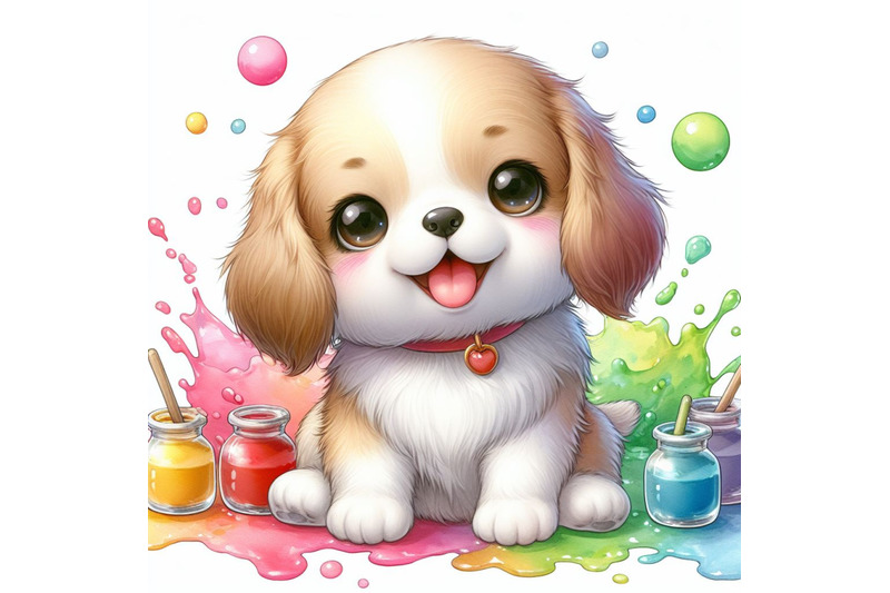 a-bundle-of-te-cartoon-dog-with-colorful-liquid