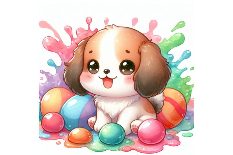 a-bundle-of-te-cartoon-dog-with-colorful-liquid