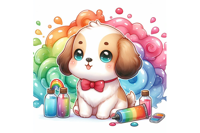 a-bundle-of-te-cartoon-dog-with-colorful-liquid