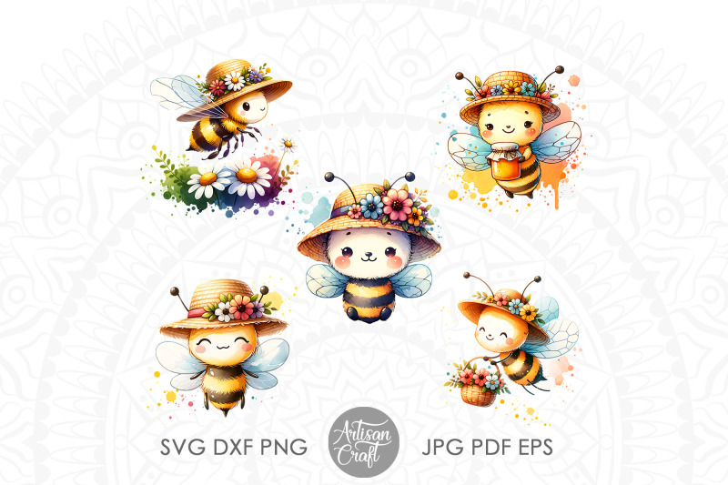 honey-bee-clipart-flower-hat-watercolor-clipart-cute-bee-clipart