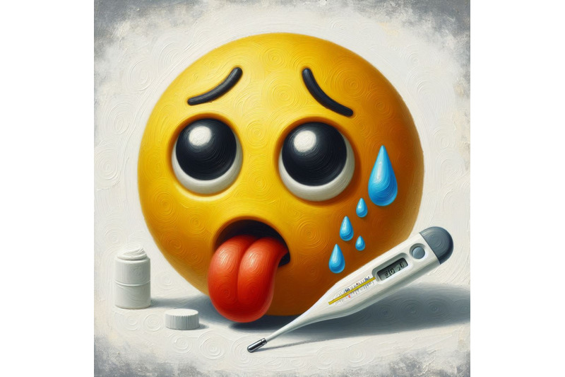 a-bundle-of-a-sick-emoticon-with-a-thermometer