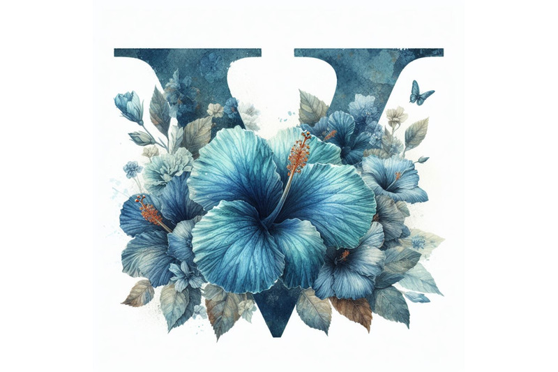 a-bundle-of-blue-hibiscus-grunge-vintage-alphabet