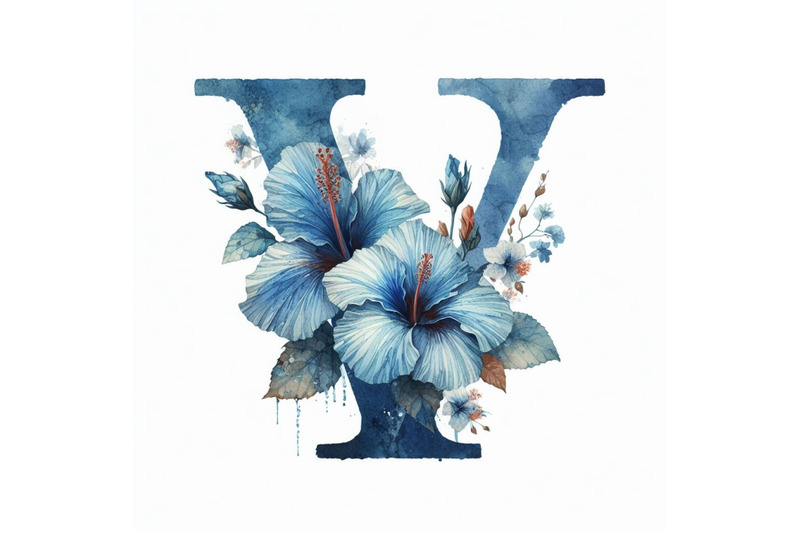 a-bundle-of-blue-hibiscus-grunge-vintage-alphabet