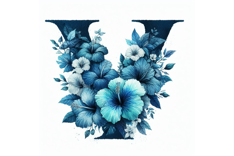 a-bundle-of-blue-hibiscus-grunge-vintage-alphabet