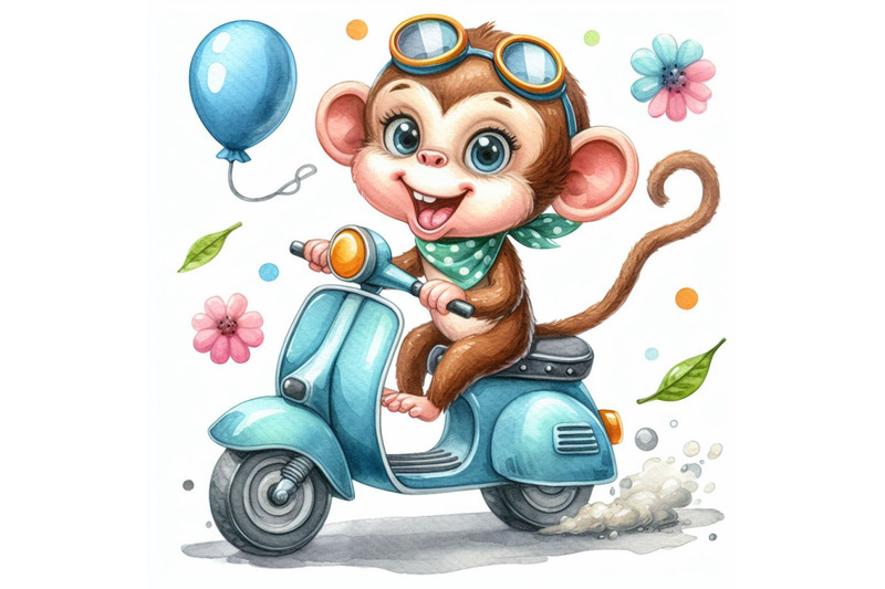 a-bundle-of-02-cartoon-monkey-riding-a-scooter