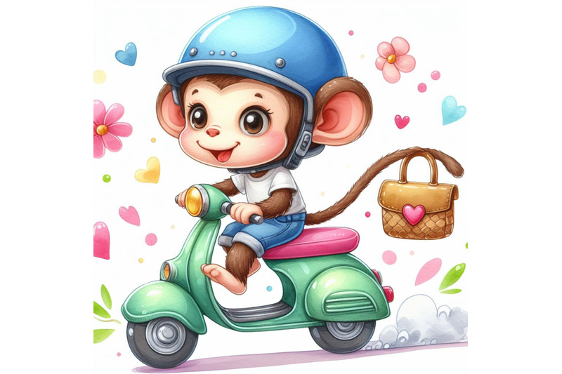 a-bundle-of-02-cartoon-monkey-riding-a-scooter