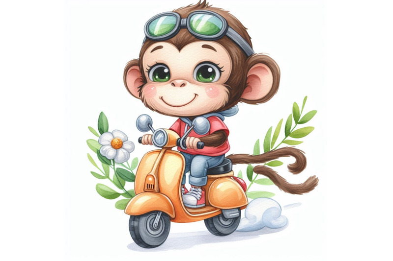 a-bundle-of-02-cartoon-monkey-riding-a-scooter