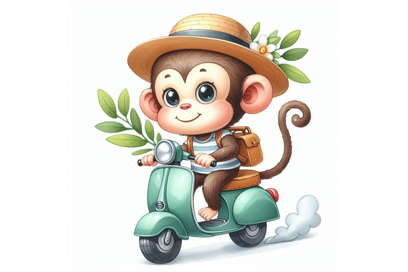 a-bundle-of-02-cartoon-monkey-riding-a-scooter