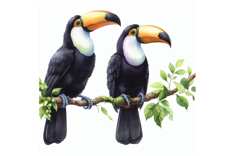 a-bundle-of-two-toucan-birds-perched-on-a-branch