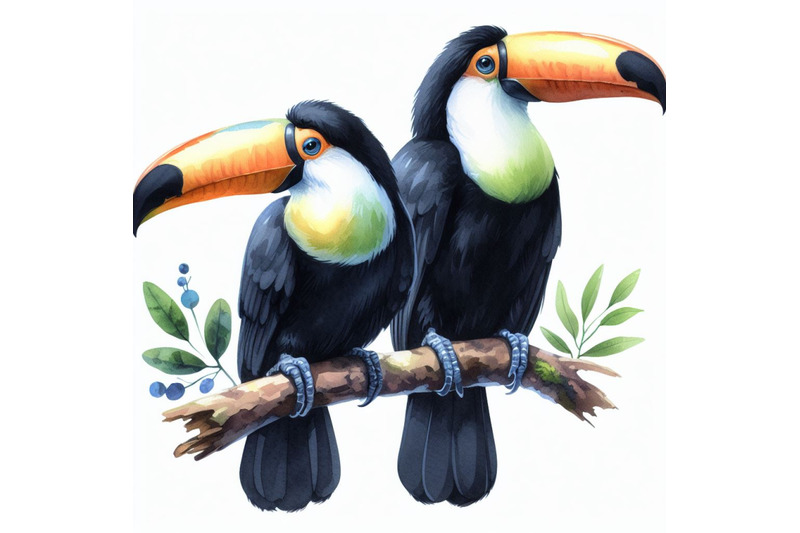 a-bundle-of-two-toucan-birds-perched-on-a-branch