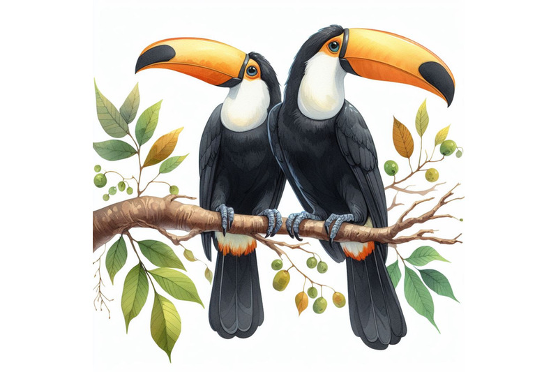 a-bundle-of-two-toucan-birds-perched-on-a-branch