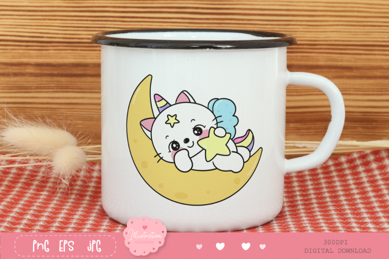 cat-unicorn-sleep-on-moon-kawaii-clipart-baby-animals-kitten