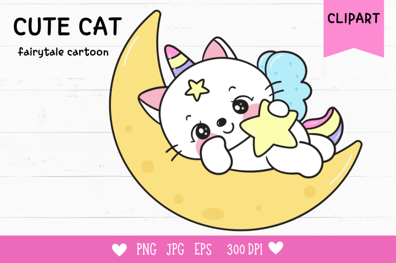 cat-unicorn-sleep-on-moon-kawaii-clipart-baby-animals-kitten