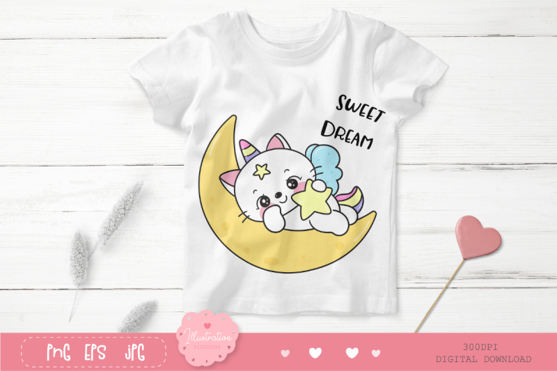 cat-unicorn-sleep-on-moon-kawaii-clipart-baby-animals-kitten