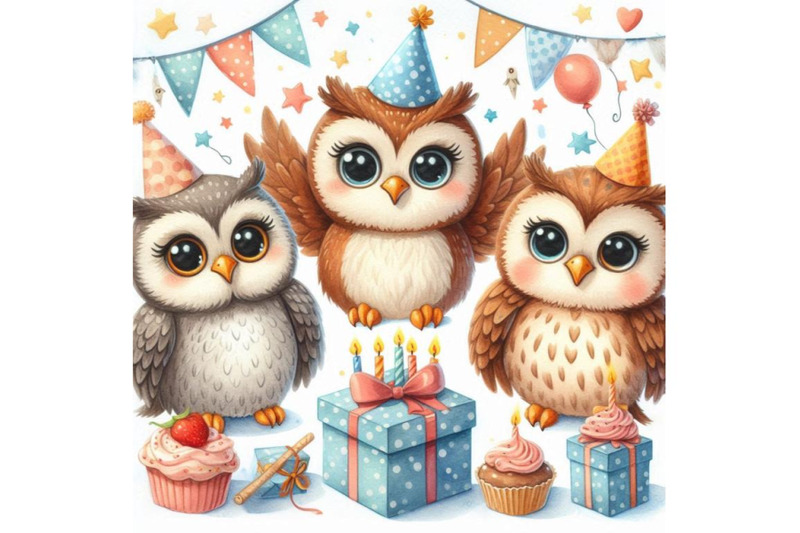 a-bundle-of-4-a-cute-three-owls-happy-birthday