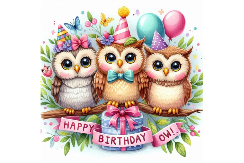 a-bundle-of-4-a-cute-three-owls-happy-birthday