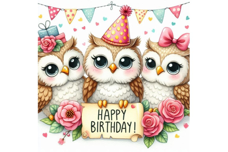 a-bundle-of-4-a-cute-three-owls-happy-birthday