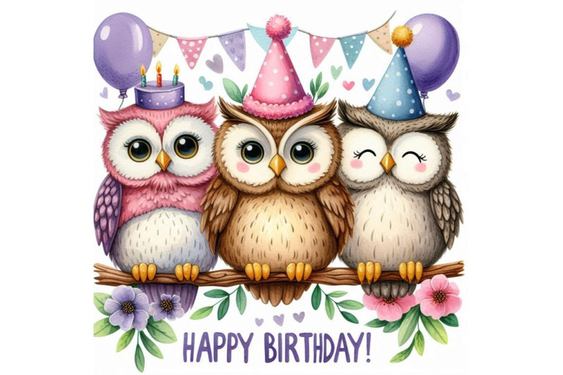 a-bundle-of-4-a-cute-three-owls-happy-birthday