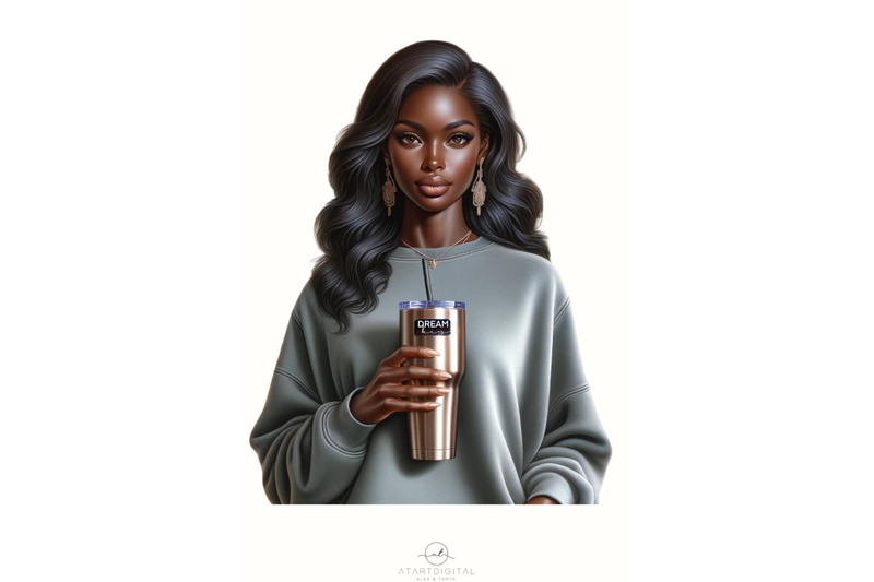 melanin-woman-with-tumbler-black-girl-png-sublimation-design