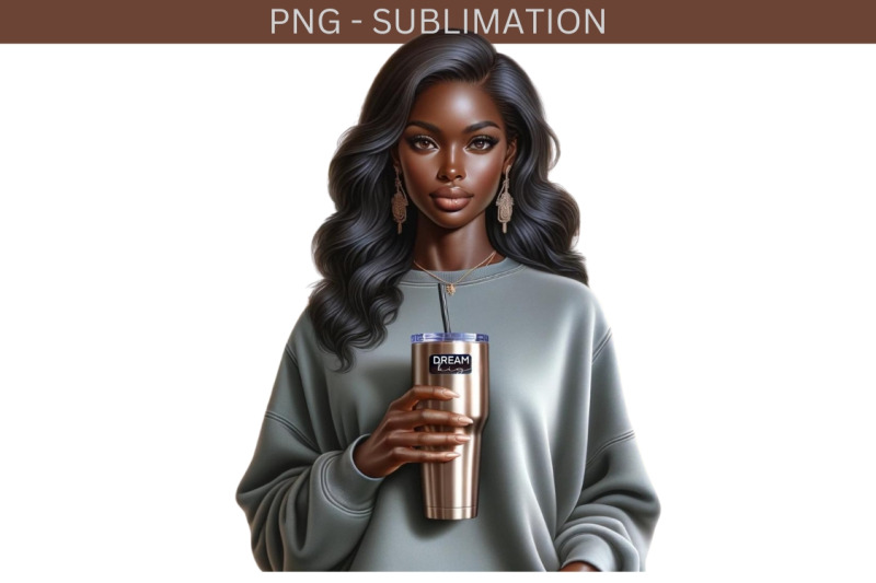 melanin-woman-with-tumbler-black-girl-png-sublimation-design