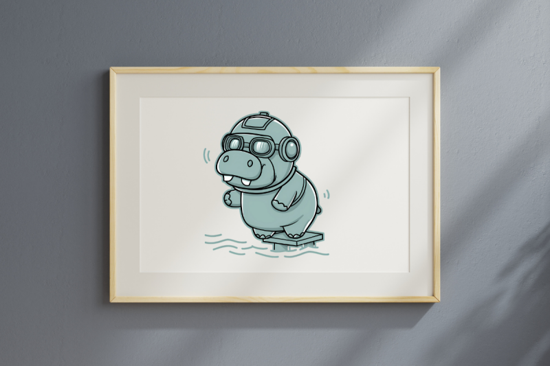 cute-diving-hippo-watercolor-sublimation