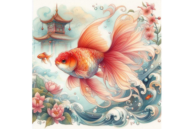 a-bundle-of-02-goldfish-in-oriental-style-painting