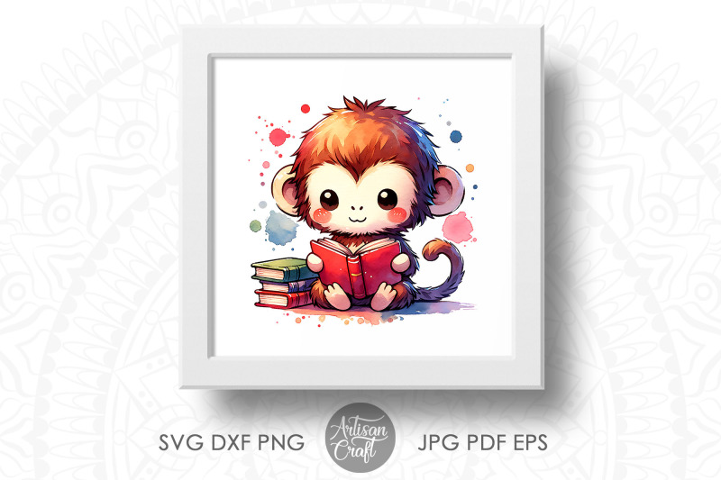 cute-monkey-reading-book-watercolor-clipart-bundle