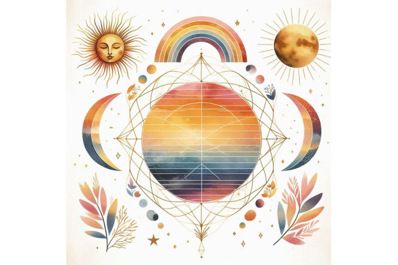 a-bundle-of-sun-moon-print-boho-minimalist