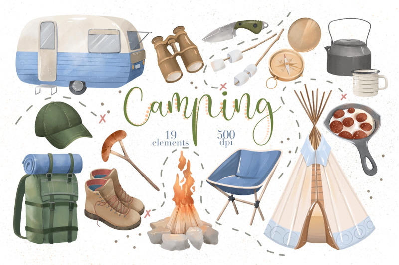 camping-clipart-png-weekend-forest-travel-clipart-hiking-accessories