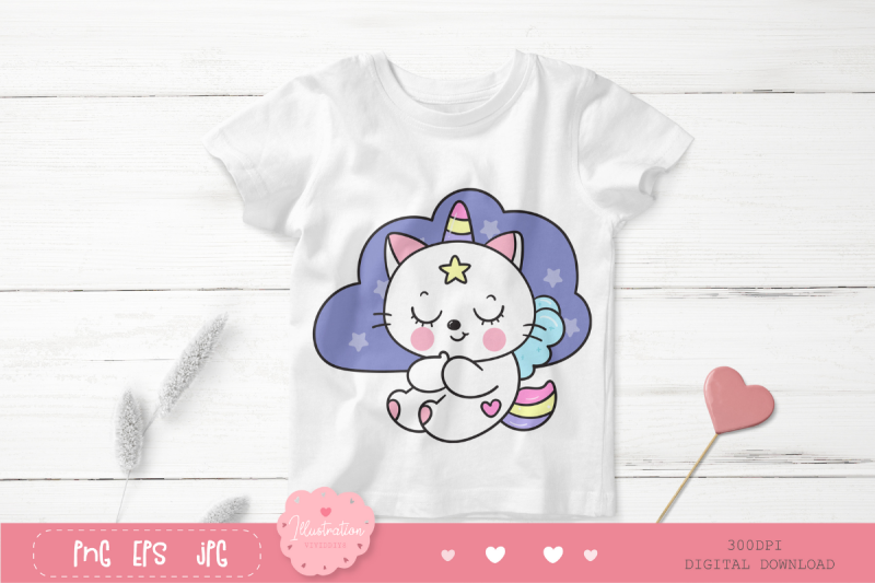 cat-unicorn-sleep-on-cloud-pillow-kawaii-clipart-kitten-baby