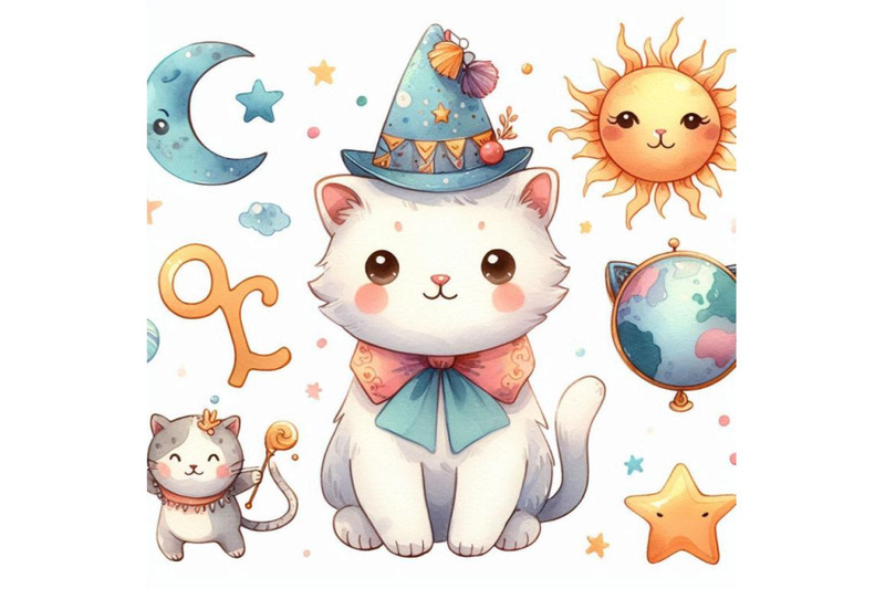 a-bundle-of-vector-cute-cartoon-zodiac-cat