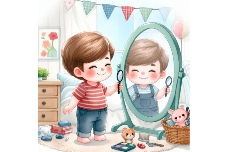 a-bundle-of-happy-cute-kid-boy-use-mirror-in