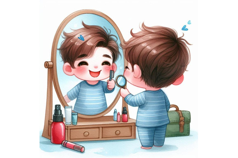 a-bundle-of-happy-cute-kid-boy-use-mirror-in