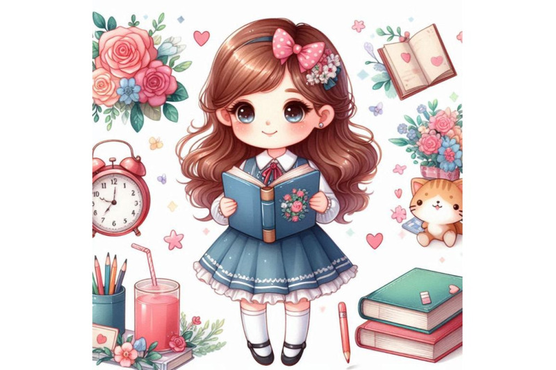 a-bundle-of-cute-cartoon-girl-with-book