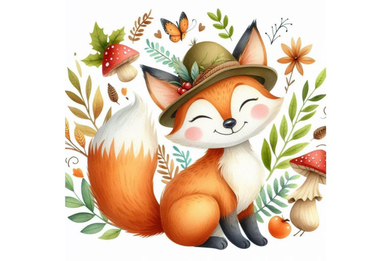 a-bundle-of-cute-watercolor-cartoon-fox-fore