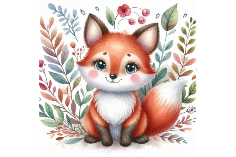 a-bundle-of-cute-watercolor-cartoon-fox-fore