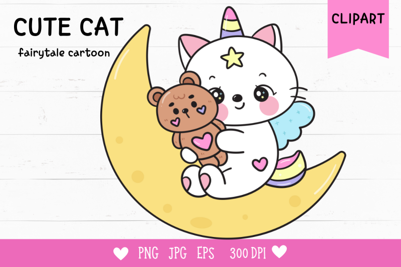 cat-unicorn-hug-teddy-bear-on-moon-kawaii-cliparts-baby