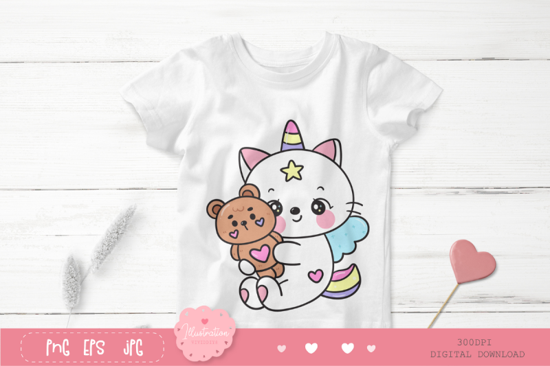 cat-unicorn-hug-teddy-bear-on-moon-kawaii-cliparts-baby