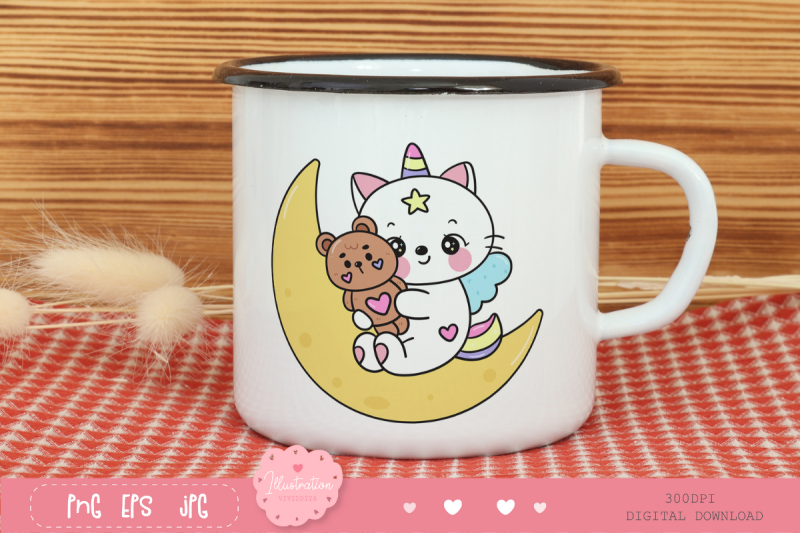 cat-unicorn-hug-teddy-bear-on-moon-kawaii-cliparts-baby