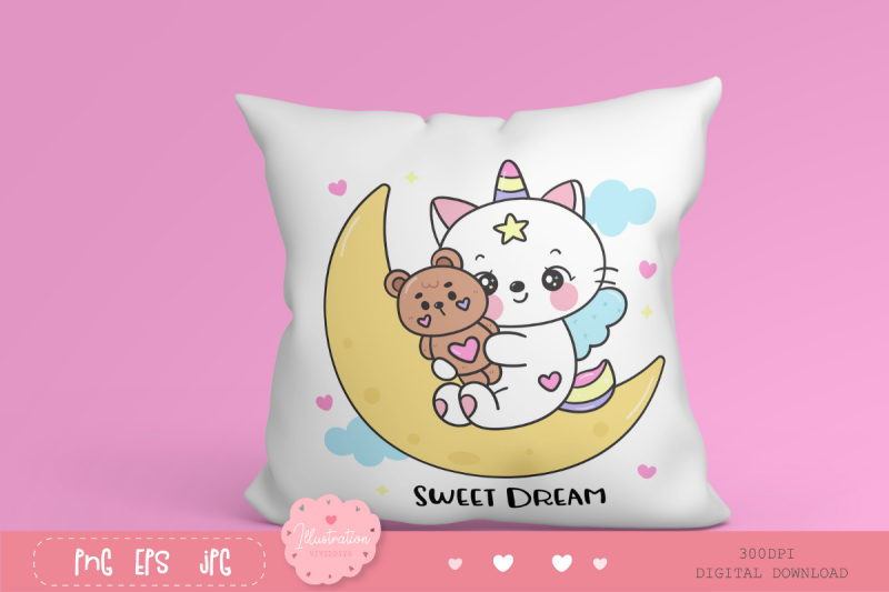 cat-unicorn-hug-teddy-bear-on-moon-kawaii-cliparts-baby