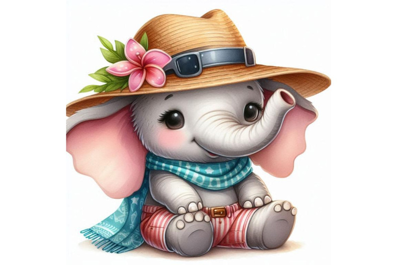 a-bundle-of-cute-elephant-in-panama-hat-isol