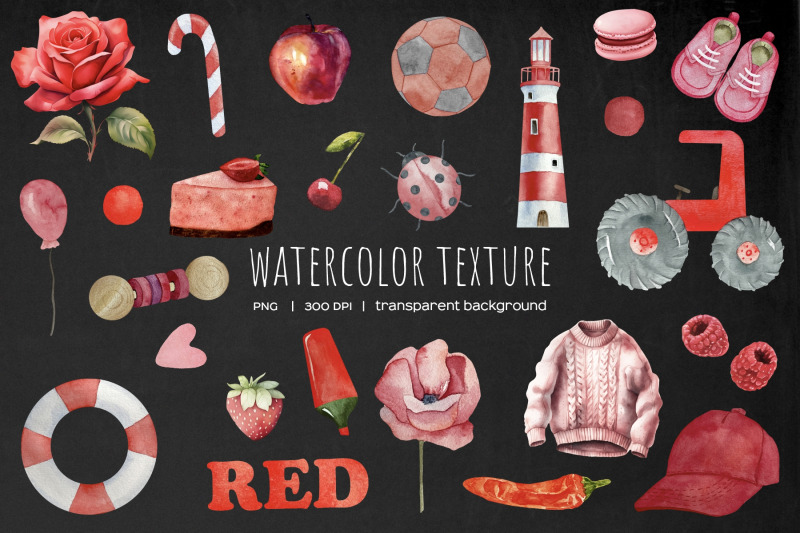 watercolor-red-things-clipart-learning-red-color-clipart